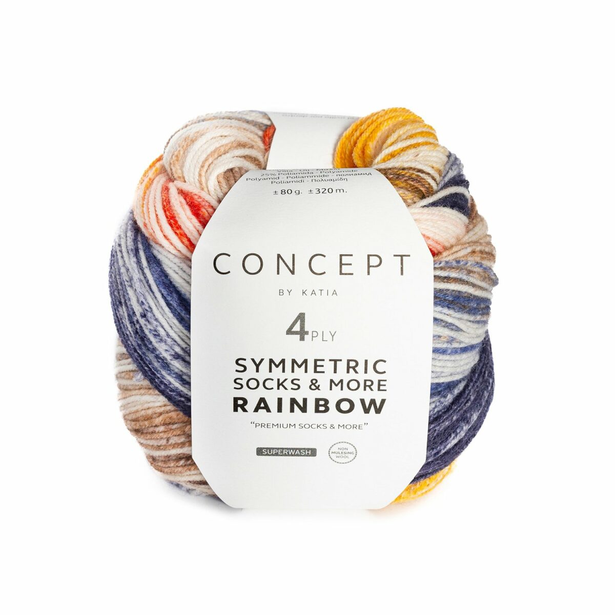 Katia Sockenwolle Symmetric Rainbow von Concept - 80g "Blau-Camel-Ocker" Farbe 54