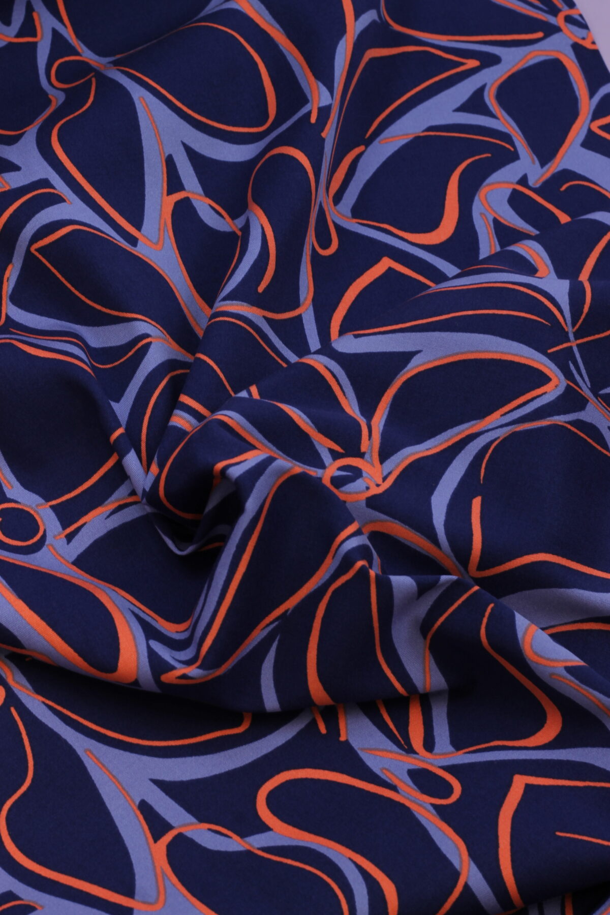 VISKOSE STRETCH: Abstract Flowers Navy - Image 3