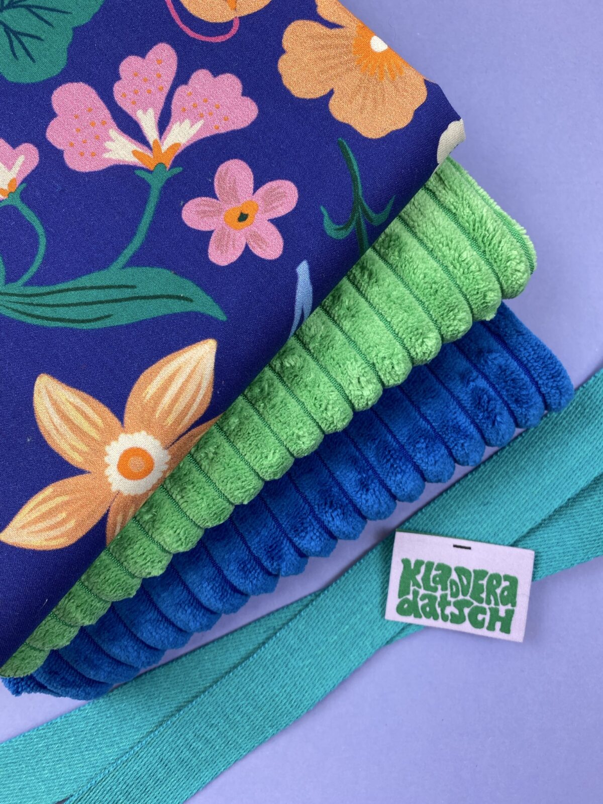 Nähset: Shopping Bag Breitcord Green/Bleu & “Flowers"